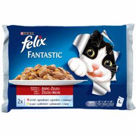 ХРАНА за котки "Felix" 4 х 100г /говеждо и пиле /